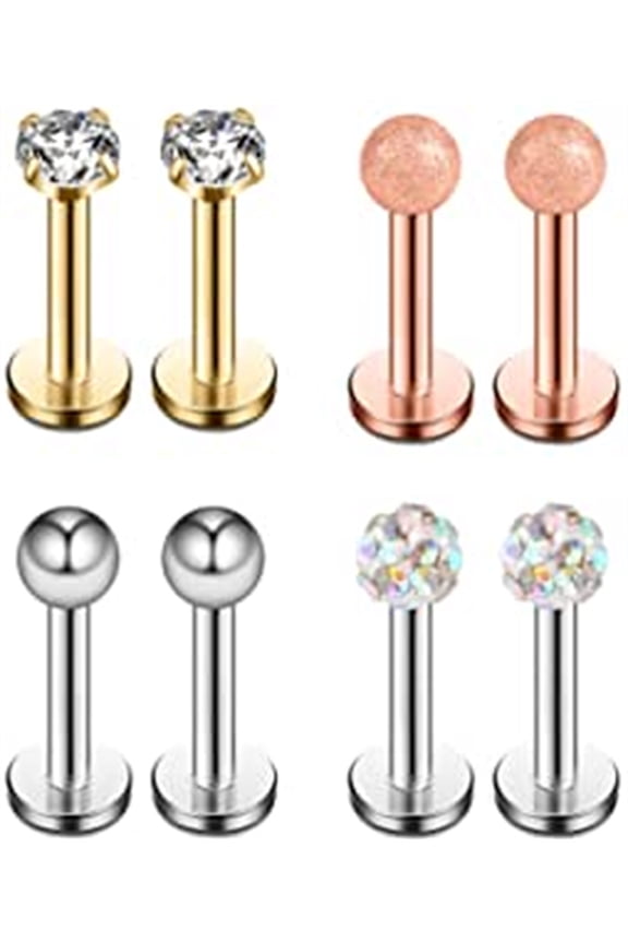 16G Cubic Zirconia Labret Monroe Lip Ring Tragus Helix Earring Stud