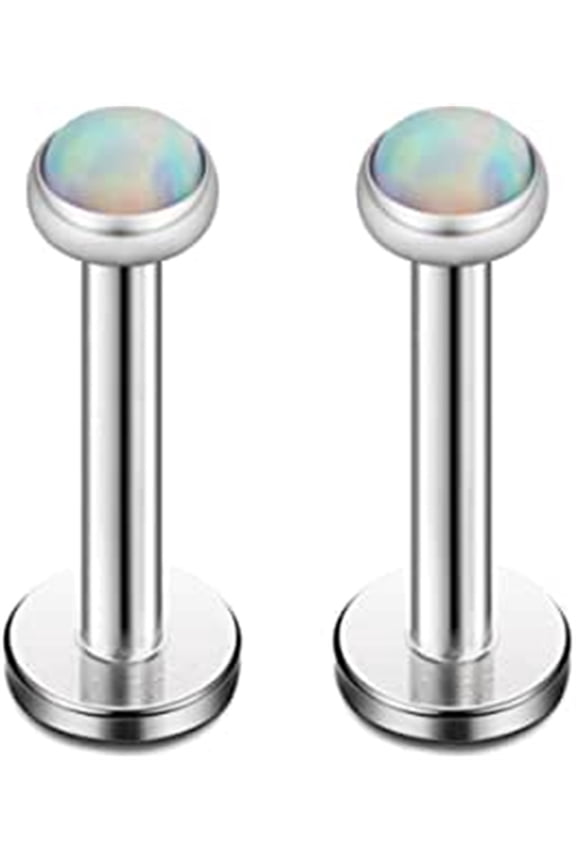 16G Opal Internally Threaded Labret Monroe Lip Ring Tragus Helix Earring