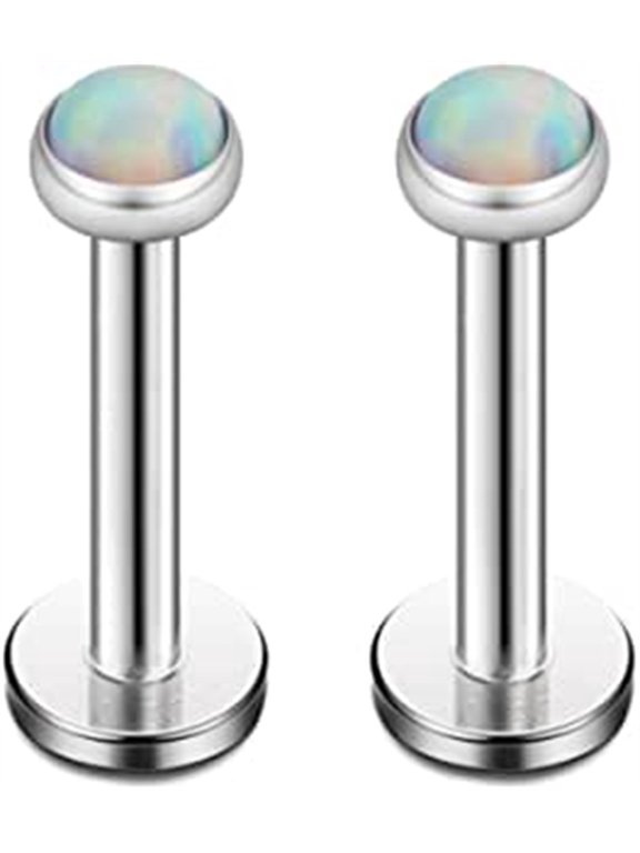 16G Opal Internally Threaded Labret Monroe Lip Ring Tragus Helix Earring