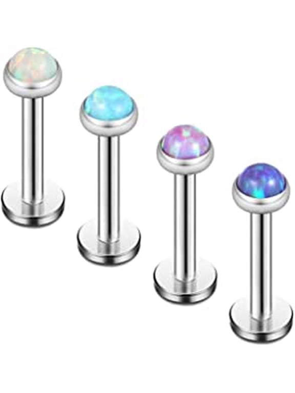 16G Opal Tragus Helix Earring Stud Stainless Steel Labret Monroe Lip Ring