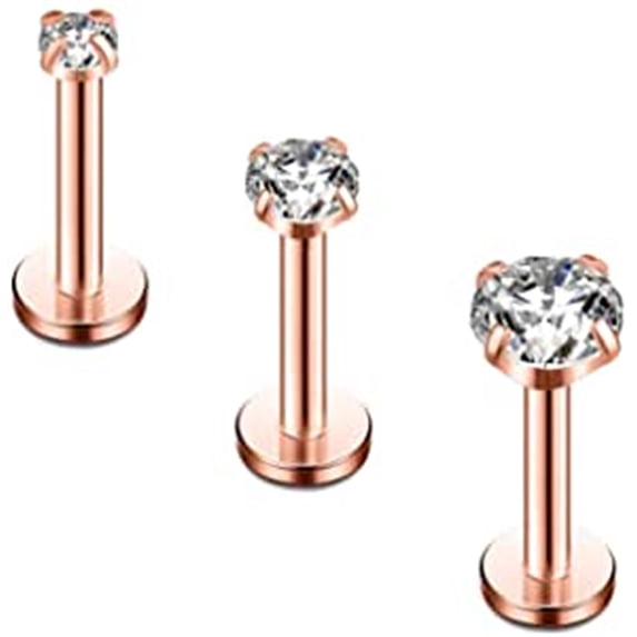 Briana Williams 16G Stainless Steel CZ Gem Internally Threaded Labret Monroe Lip Ring