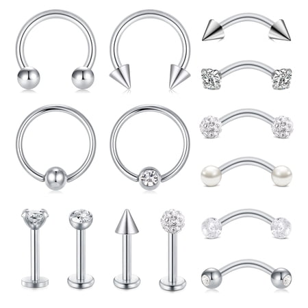 Briana Williams 16G Tragus Earrings Lip Rings Studs Surgical Steel Tragus Helix Piercing Curved Barbell Eyebrow Rings