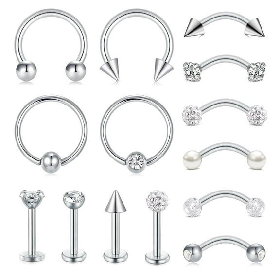 Briana Williams 16G Tragus Earrings Lip Rings Studs Surgical Steel Tragus Helix Piercing Curved Barbell Eyebrow Rings