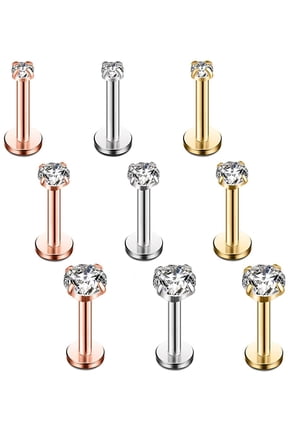 16G Tragus Helix Earring Stud Clear Cubic Zirconia Labret Monroe Lip Ring