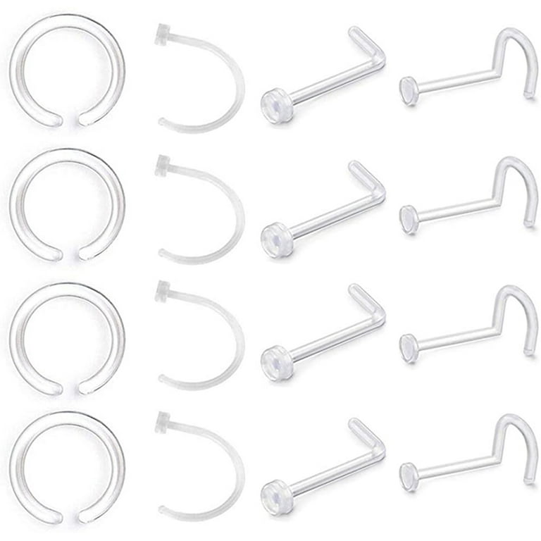 20G Clear Nose Studs Nose Piercing Retainer, Plastic Nose