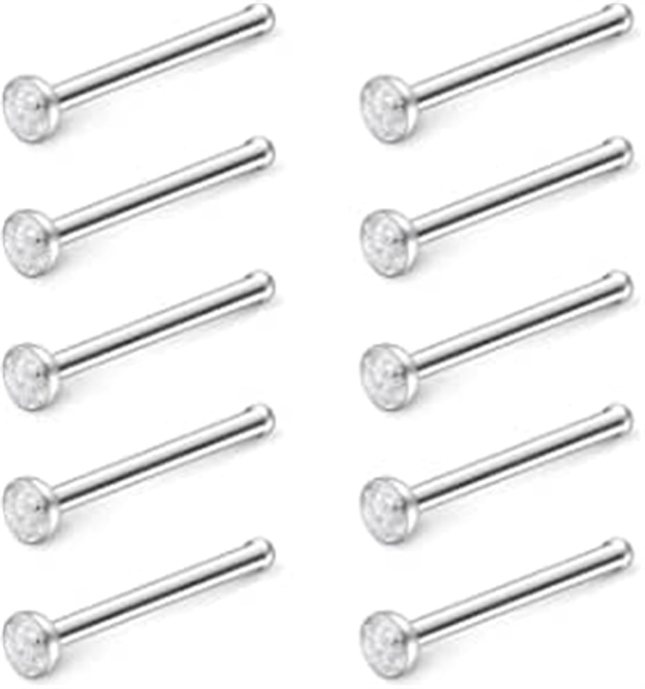 Briana Williams 18G Jeweled Diamond CZ Nose Bone Studs Rings Piercing Jewelry 10PCS