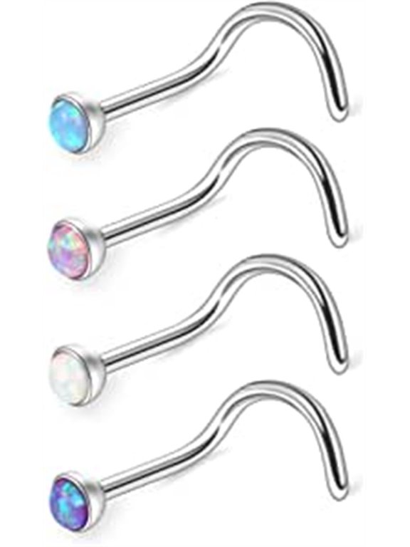 18G Jeweled Opal Nose Screw Studs Rings Pin Piercing Jewelry