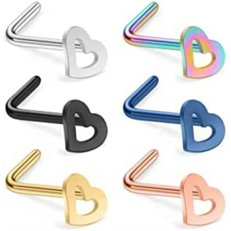 Briana Williams 18G Nose Stud Rings Surgical Steel Heart L Shaped Nose Rings