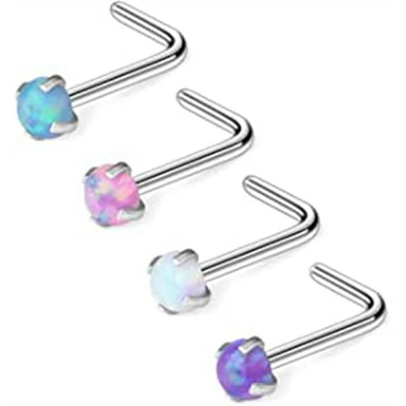 Briana Williams 18G Surgical Steel Opal Nose L-Shaped Rings Studs Ring Body Piercing Jewelry