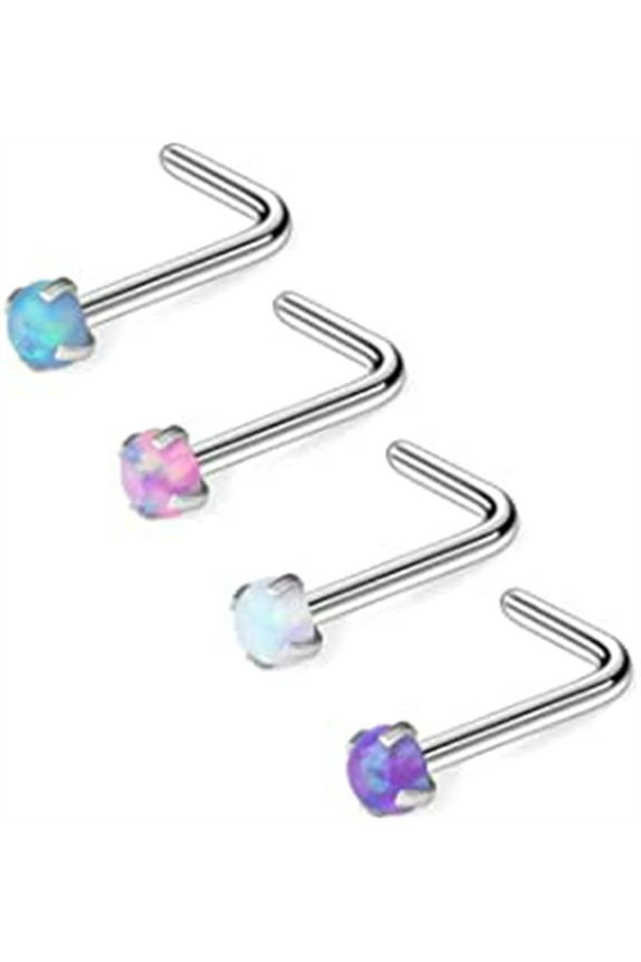 18G Surgical Steel Opal Nose L-Shaped Rings Studs Ring Body Piercing Jewelry