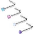 thumbnail image 1 of Briana Williams 18G Surgical Steel Opal Nose L-Shaped Rings Studs Ring Body Piercing Jewelry, 1 of 6