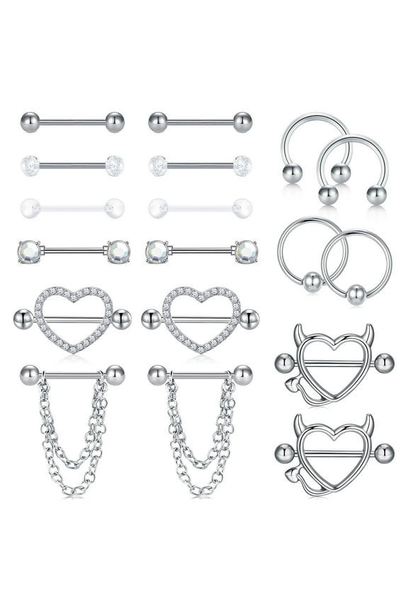 18Pcs Stainless Steel Nipple Rings for Women Tongue Ring Piercing Body Jewelry
