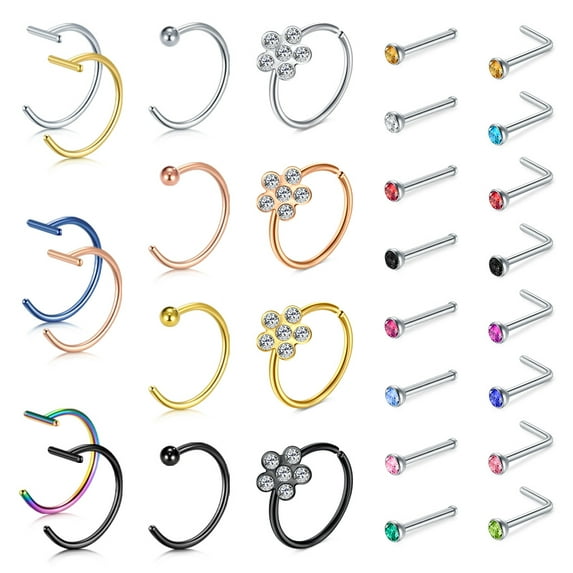 Briana Williams 18g Nose Rings Surgical Steel Nose Studs Diamond Nose Nostril Piercing Jewelry for Women Men