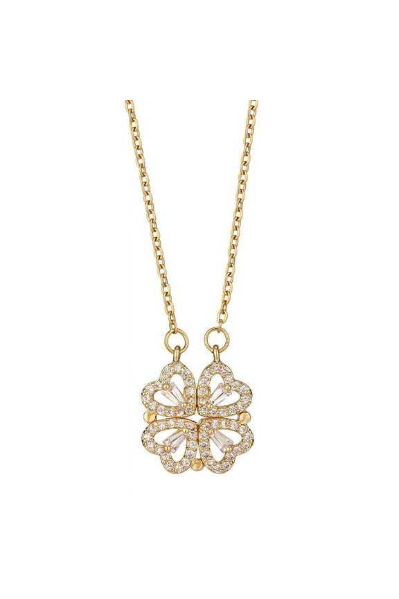 2 in 1 Four Leafs Clover Charm Lucky Dainty Necklace Heart Crystal Pendant for Women