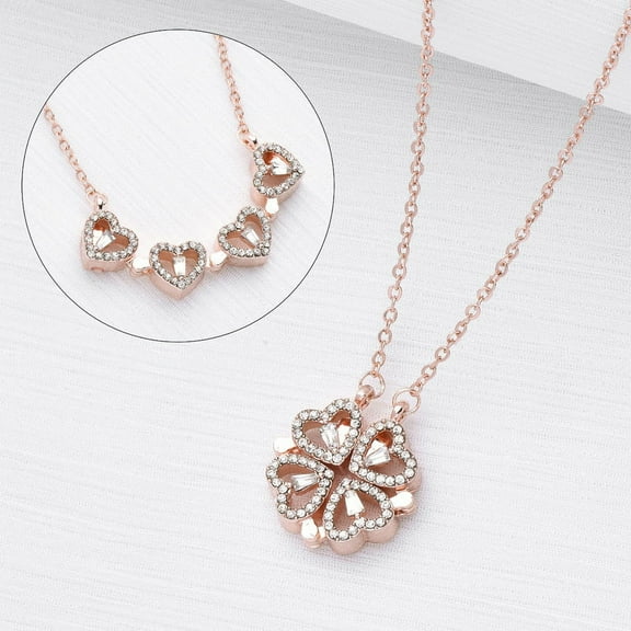Briana Williams 2 in 1 Four Leafs Clover Charm Lucky Dainty Necklace Heart Crystal Pendant for Women