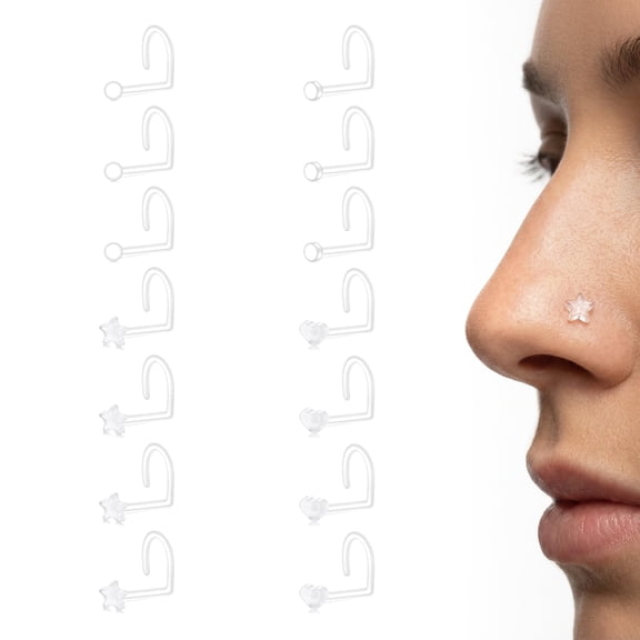 Briana Williams Clear Piercing Retainers, 14pcs 20G Bioflex Nose Rings Corkscrew