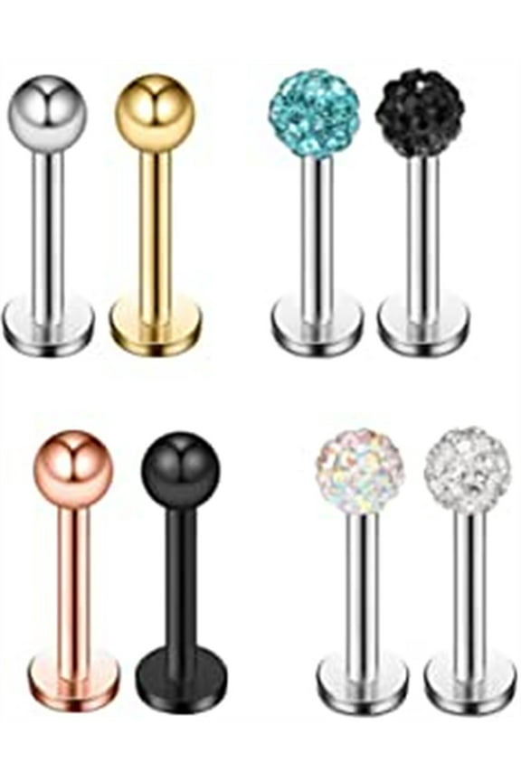 20G Crystal & Ball Tiny Labret Monroe Lip Ring Tragus Helix Earring Stud