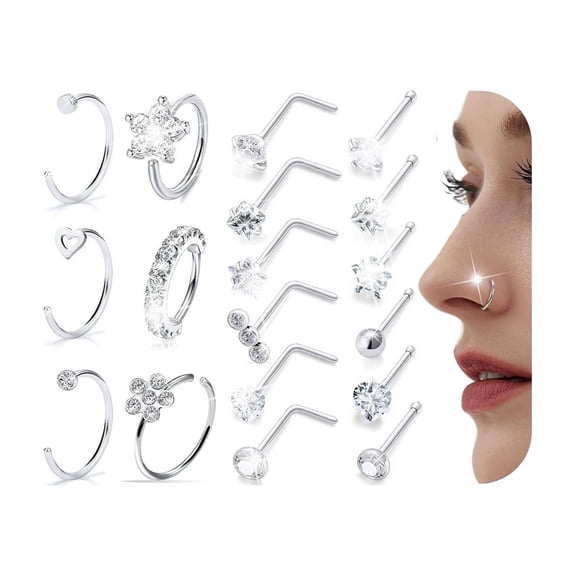 Briana Williams 20G Nose Rings Hoop for Women Men Nose Rings Studs Piercing CZ Jewelry
