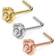 Briana Williams 20G Nose Rings Rose Ball Round Diamond CZ Nose Stud Rings L Shaped