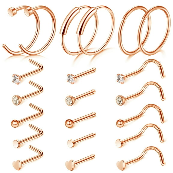 Briana Williams 20G Nose Rings Stainless Steel Nose Rings Studs Piercings Hoop Jewelry