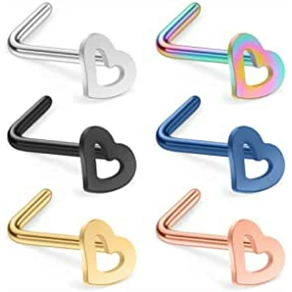Briana Williams 20G Nose Stud Rings Surgical Steel Heart L Shaped Nose Rings