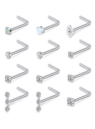 Luxe Modz L Shaped Nose Rings 20g 18g Surgical Steel Curved Nose Stud Screw L Bend CZ for Women Men, Women's, Size: 20g (0.8 mm), Pink