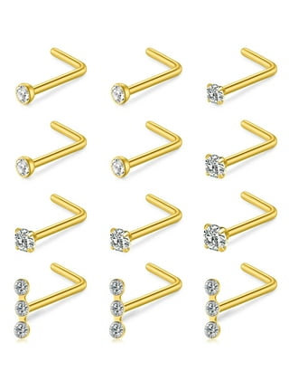 Lavari Jewelers Brown Diamond Curved Nose Screw, 14K Yellow Gold, .01  Carat, 20 Gauge, 1.3 MM