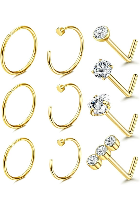 20G Nose Studs Nose Rings Hoop Surgical Steel CZ Nose Rings Piercings Hoop Jewelry