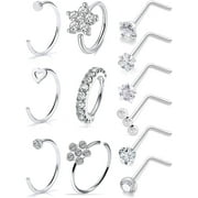 BRIANA WILLIAMS 20G Surgical Steel Nose Rings Hoop Paved CZ Flower Nose Piercing Jewelry