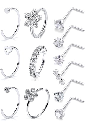 20G Surgical Steel Nose Rings Hoop Paved CZ Flower Nose Piercing Jewelry