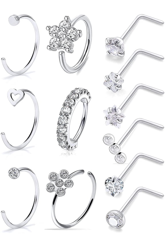 20G Surgical Steel Nose Rings Hoop Paved CZ Flower Nose Piercing Jewelry