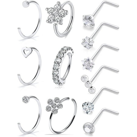 Briana Williams 20G Surgical Steel Nose Rings Hoop Paved CZ Flower Nose Piercing Jewelry