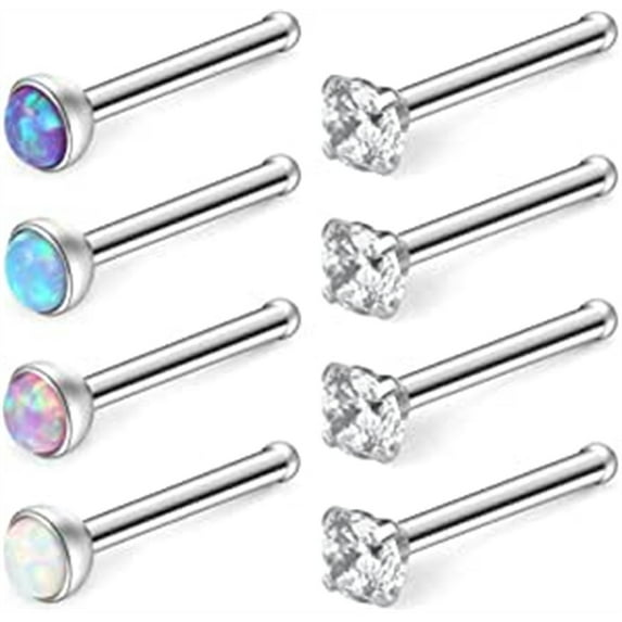 Briana Williams 20G Surgical Steel Nose Rings Opal & Clear CZ Nose Bone Rings Studs Ring