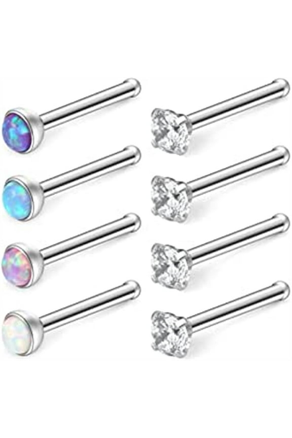 20G Surgical Steel Nose Rings Opal & Clear CZ Nose Bone Rings Studs Ring