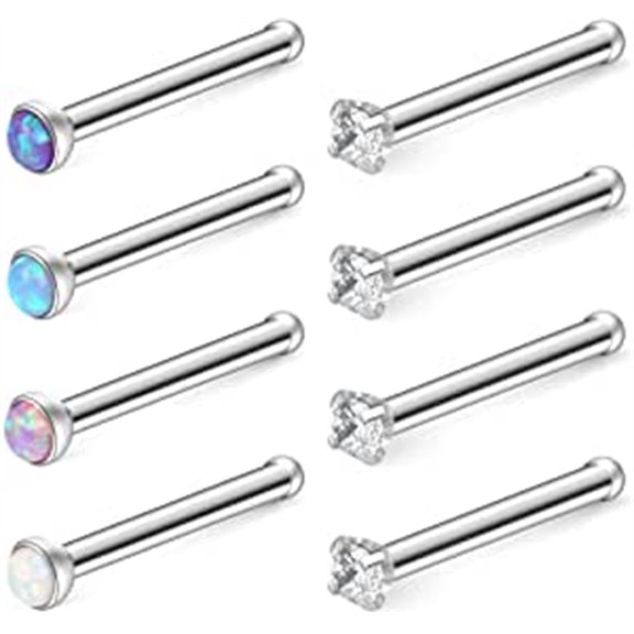 Briana Williams 20G Surgical Steel Nose Rings Opal & Clear CZ Nose Bone Rings Studs Ring