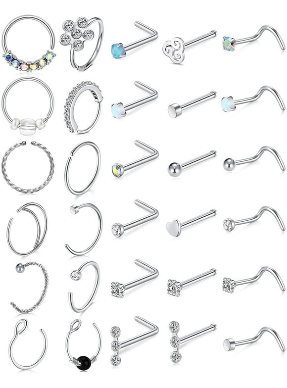 Briana Williams 20g Nose Rings Hoops L Shape Nose Studs Nose Screw Piercing Jewelry for Women Men