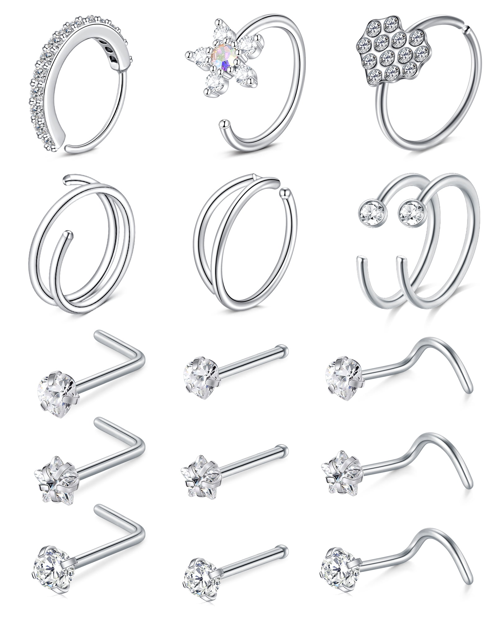 Briana Williams 20g Nose Rings Surgical Steel Heart Diamond Nose