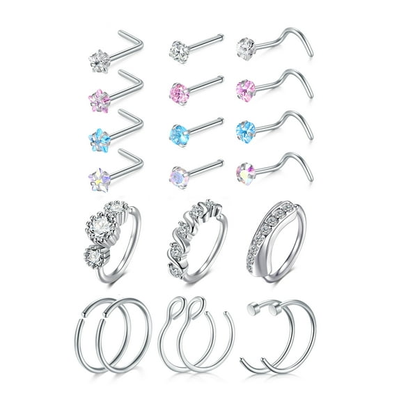 Briana Williams 21PCS 18G Nose Ring Hoop Nose Rings Studs Piercings Hoop Jewelry for Women Men
