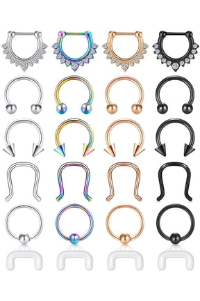 24pcs Pack 16g Nose Septum Hoop Horseshoe Ring Surgical Steel Piercing Jewery for Women Men