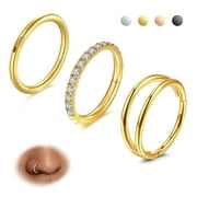 Briana Williams 3PCS 18G Nose Rings Cartilage Earrings Tragus Nose Rings Hoops Septum Clicker