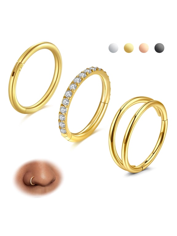 3PCS 18G Nose Rings Cartilage Earrings Tragus Nose Rings Hoops Septum Clicker