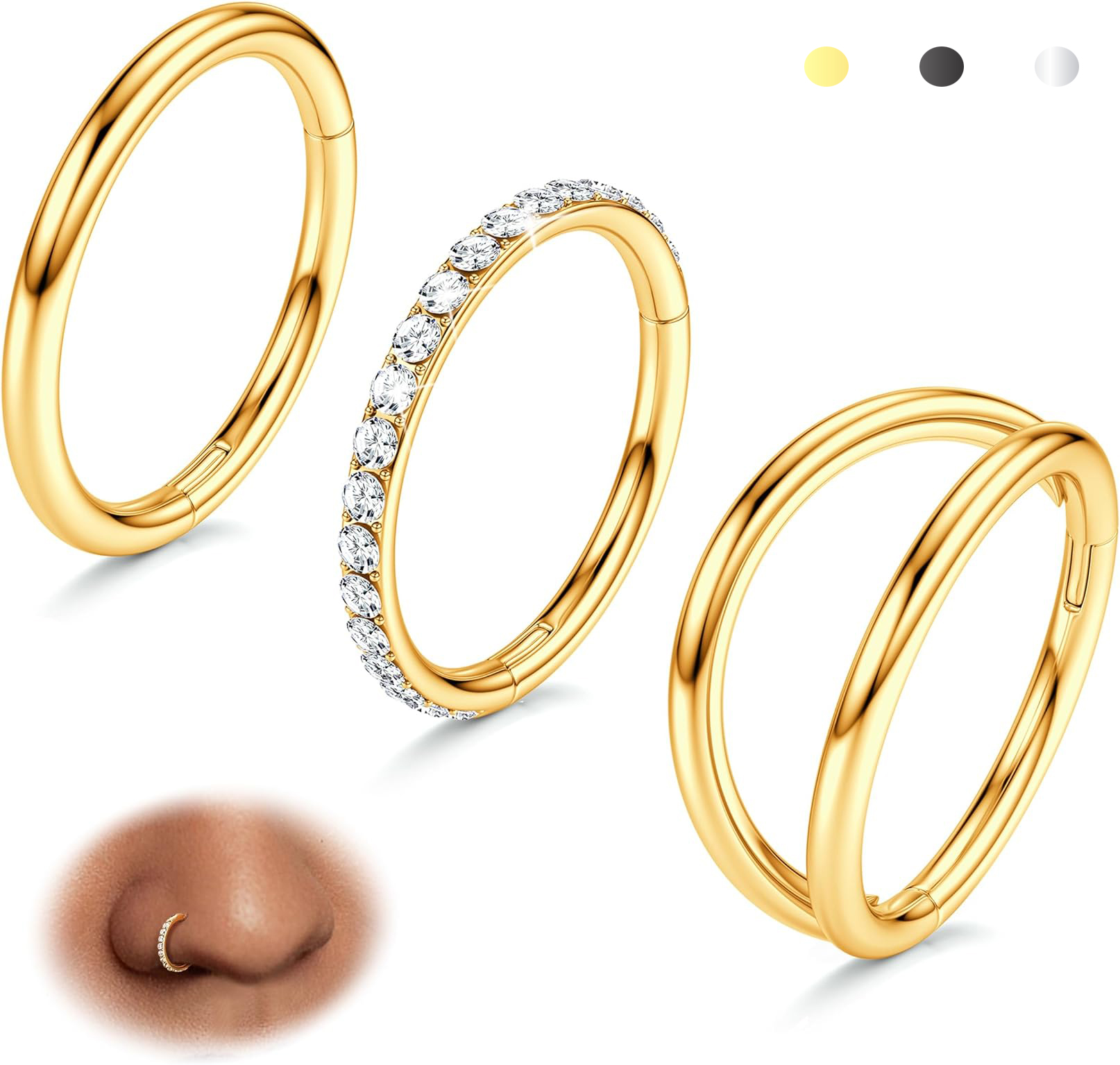 Briana Williams Nose Piercing Kit with Nose Rings, 3 Pack Self Nose