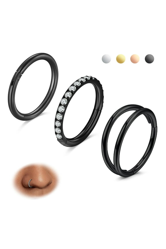 3PCS Nose Rings Hoops Double Hoop Nose Rings 18G Hinged Conch Piercing Jewelry