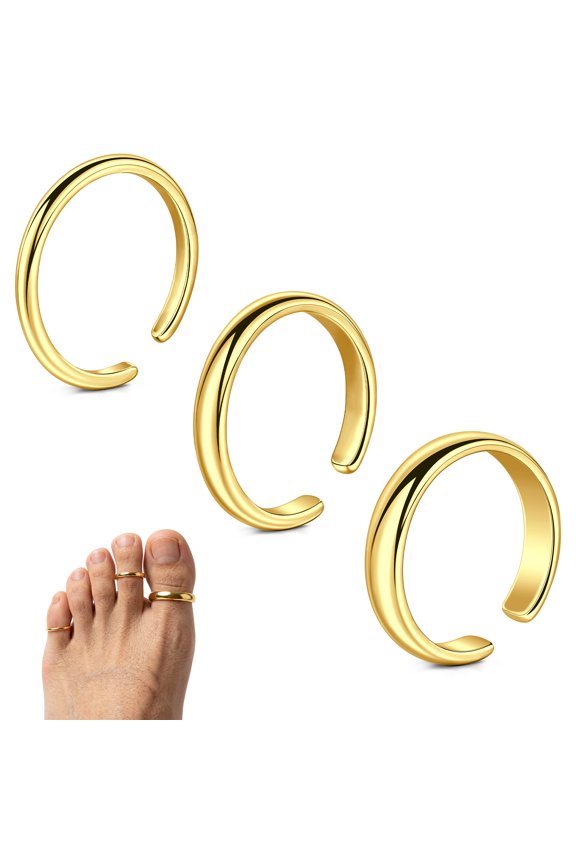 3pcs Gold Filled Toe Rings for Women,Open Adjustable Golden Toe Ring Set Thin Band Beach Foot Jewelry for Summer Open Adjustable Toe Rings