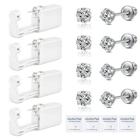Briana Williams 4 Pack Ear Piercing Gun Kit, Disposable Ear Piercing Gun with Silver Earring Studs Safety Ear Piercing Gun Kit Tool