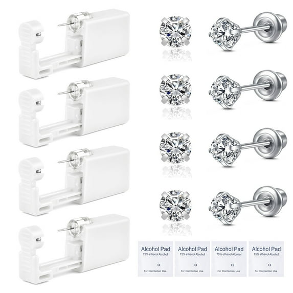 Briana Williams 4 Pack Ear Piercing Gun Kit, Disposable Ear Piercing Gun with Silver Earring Studs Safety Ear Piercing Gun Kit Tool