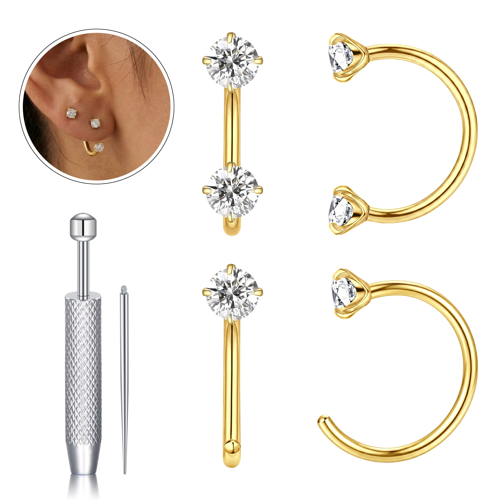 Threaded Nose Set Briana Williams 4PCS 18G Internally Threaded Horseshoe Nose Rings ...