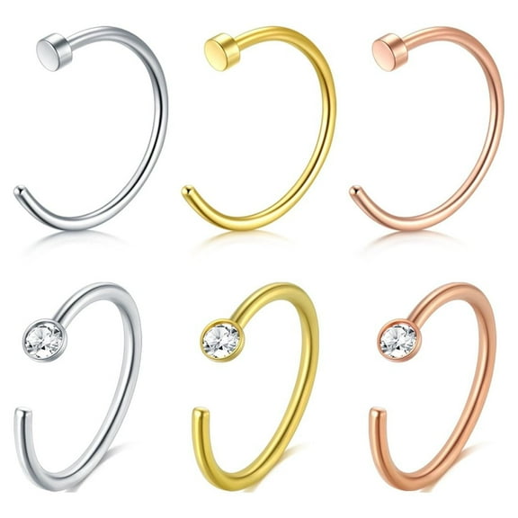 Briana Williams 6 Pcs Nose Ring Hoop 20G Stainless Steel Fake Nose Ring For Women