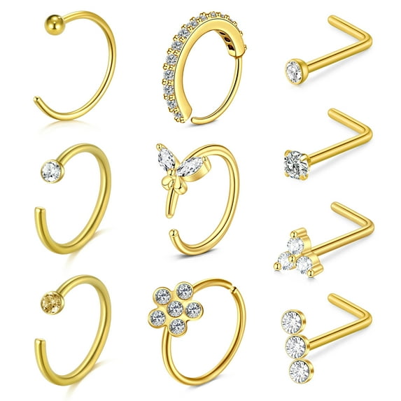 Briana Williams 6 Pcs nose rings hoop 4 Pcs Nose Studs Unisex 20G Stainless Steel Gold Nose Rings Hoops