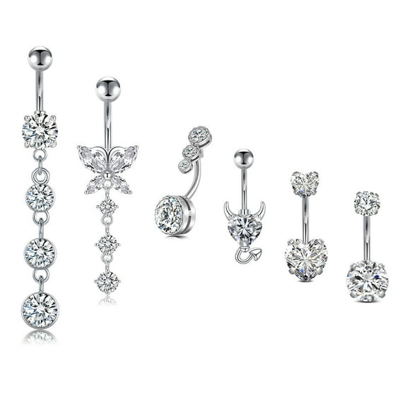 Briana Williams 6PCS 14G Dangle Belly Button Rings for Women Belly Piercing CZ Inlaid